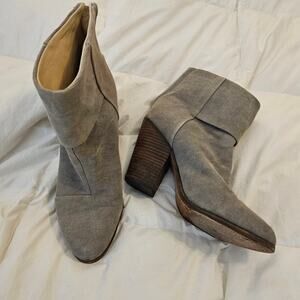 rag & bone Classic Newbury Gray Taupe Canvas Ankle Booties Back Zip Size 39 US 9